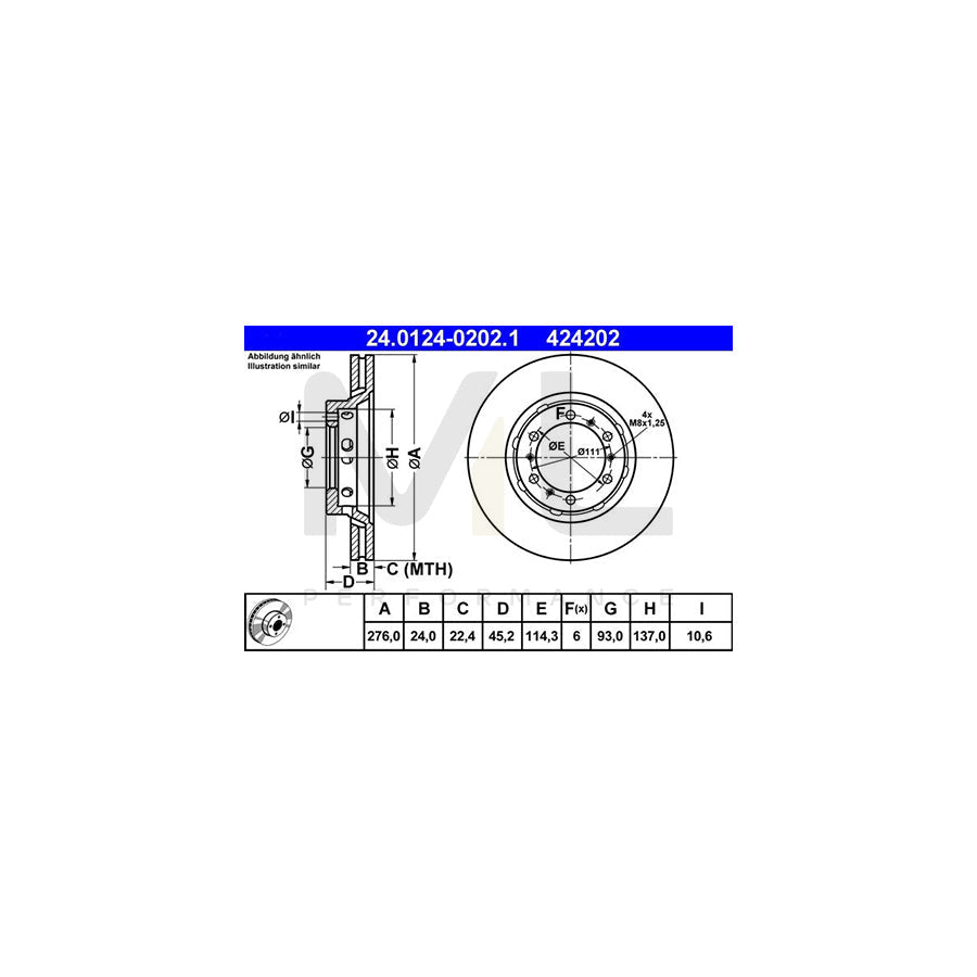 ATE 24.0124-0202.1 Brake Disc for MITSUBISHI L 400 Vented - 1 piece