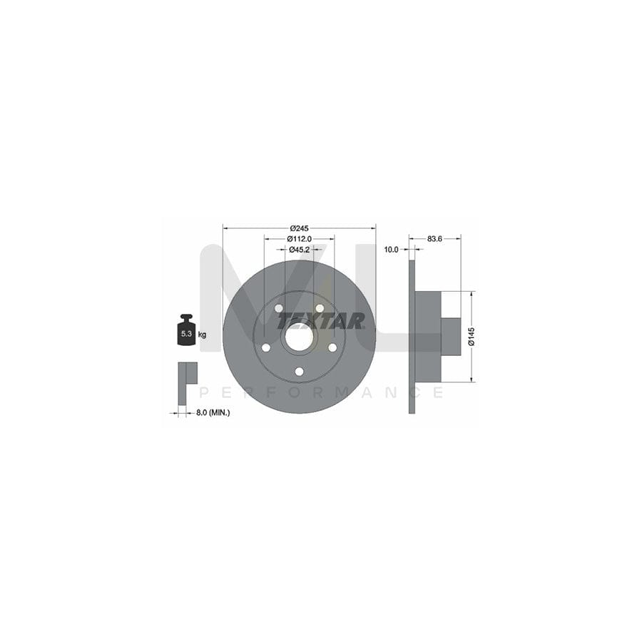 TEXTAR 92072100 Brake Disc for AUDI A4 Solid, with wheel hub, without wheel studs - 1 piece