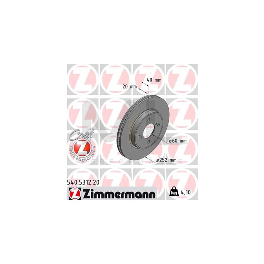 ZIMMERMANN COAT Z 540.5312.20 Brake Disc Internally Vented, Coated - 1 piece