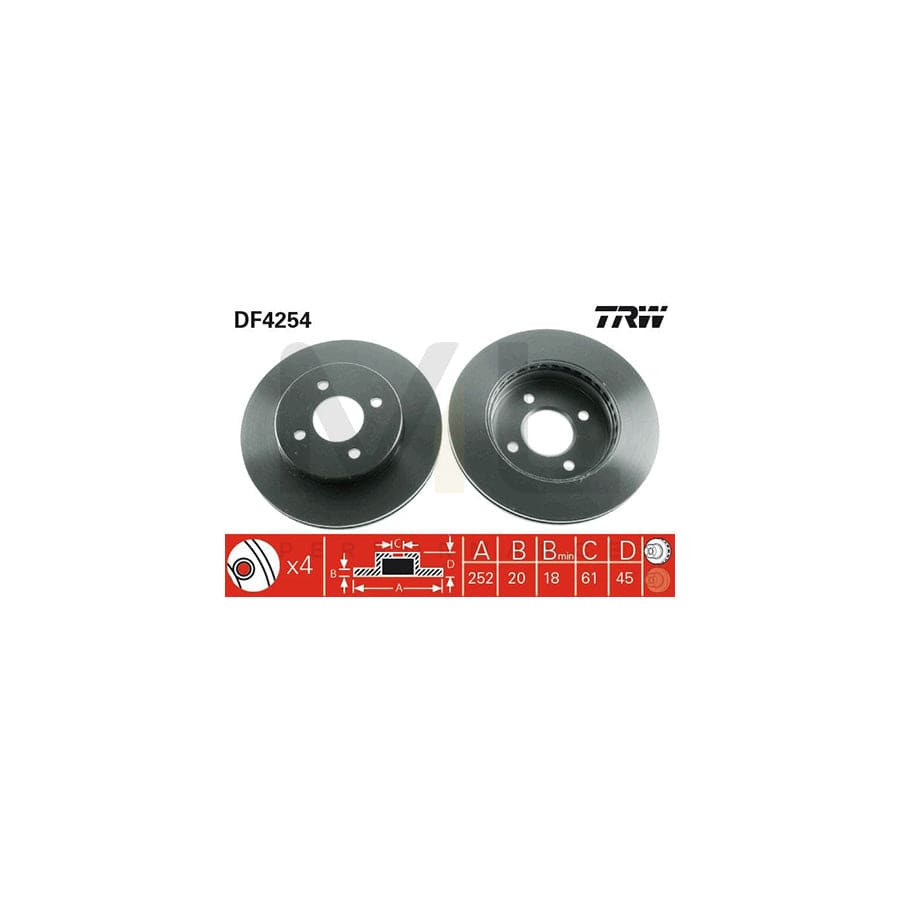 TRW DF4254 Brake Disc Vented, Painted - 1 piece