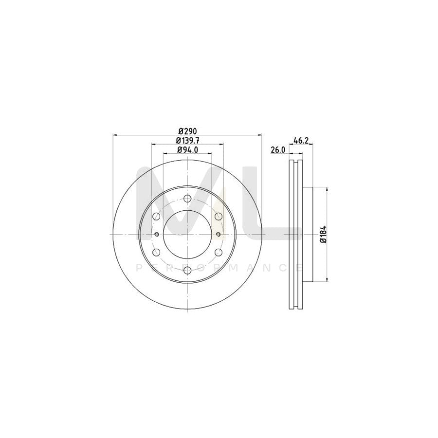 HELLA PRO 8DD 355 119-071 Brake Disc for MITSUBISHI PAJERO / SHOGUN Internally Vented, Coated, without wheel hub, without wheel studs | ML Performance Car Parts