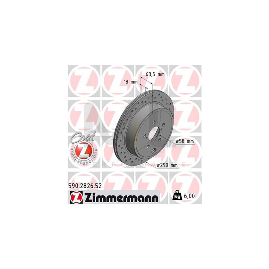 ZIMMERMANN SPORT COAT Z 590.2826.52 Brake Disc Internally Vented, Perforated, Coated - 1 piece
