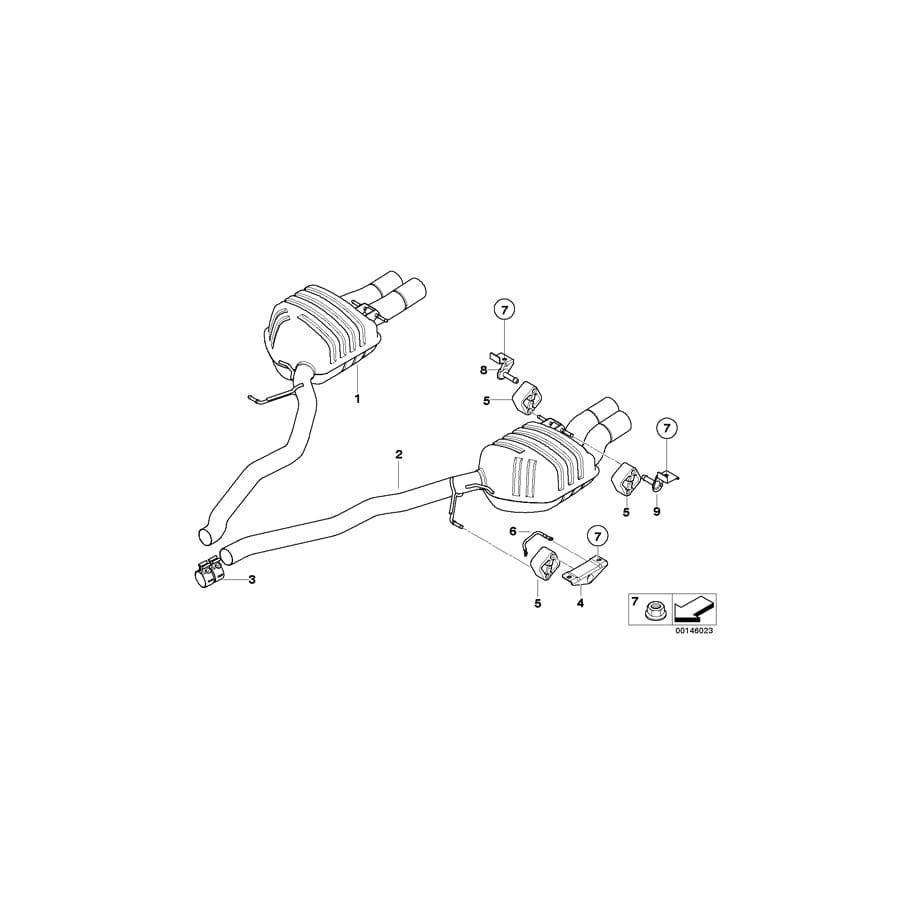 Genuine BMW 18307837061 E63 E64 Rear Muffler Right (Inc. M6)