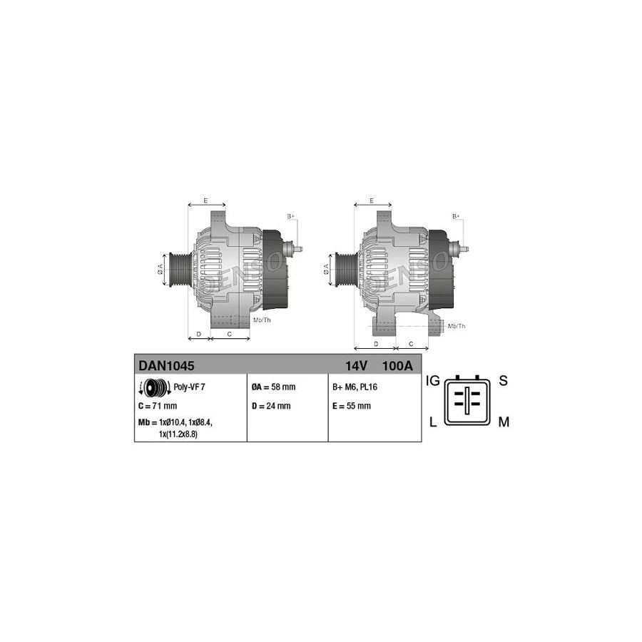 DENSO DAN1045 Alternator for Toyota Avensis