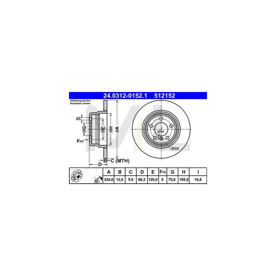 ATE PowerDisc 24.0312-0152.1 Brake Disc for BMW X5 (E53) Solid, Coated, High-carbon - 1 piece