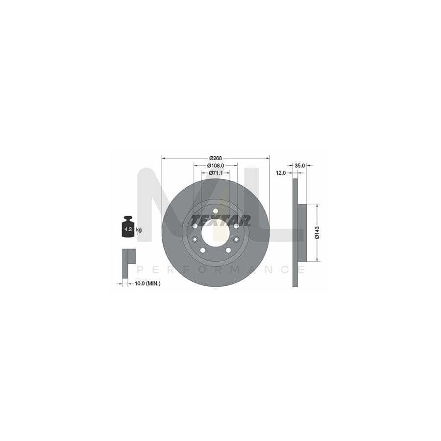 TEXTAR PRO 92268003 Brake Disc Solid, Coated, without wheel hub, without wheel studs - 1 piece