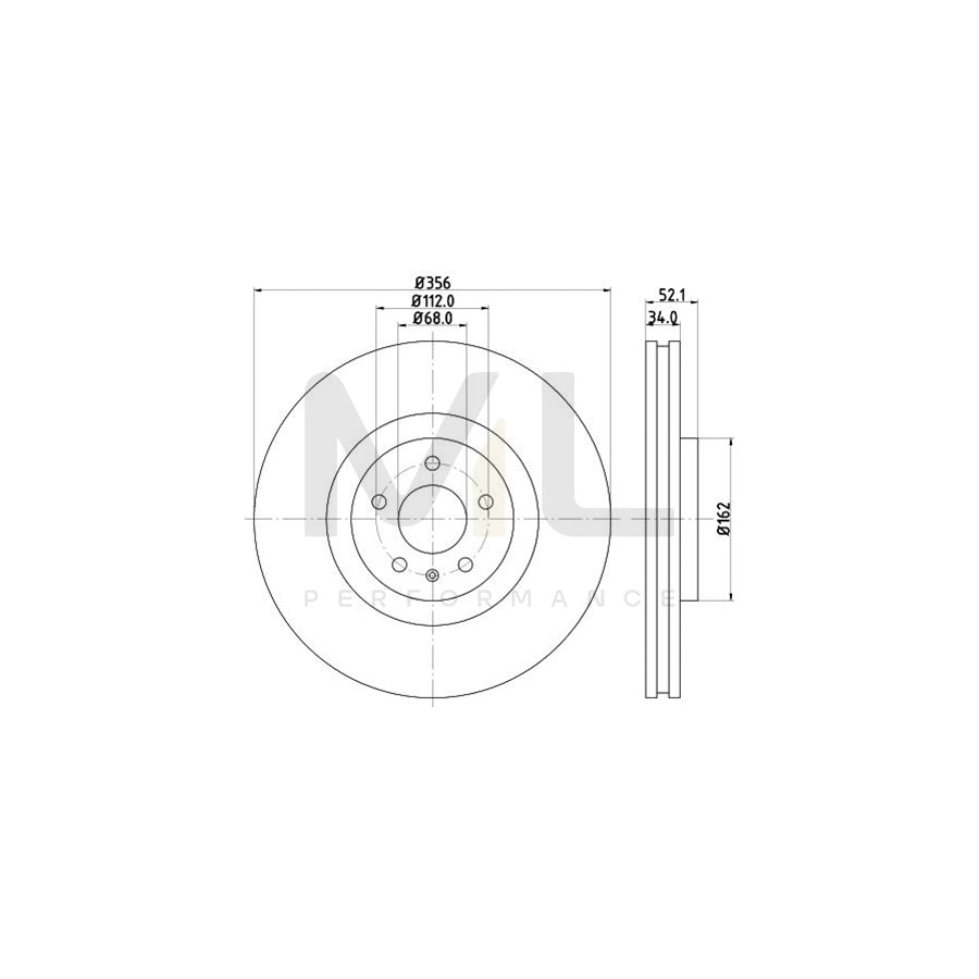 HELLA PRO High Carbon 8DD 355 129-371 Brake Disc Internally Vented, Coated, High-carbon, without wheel hub, without wheel studs | ML Performance Car Parts