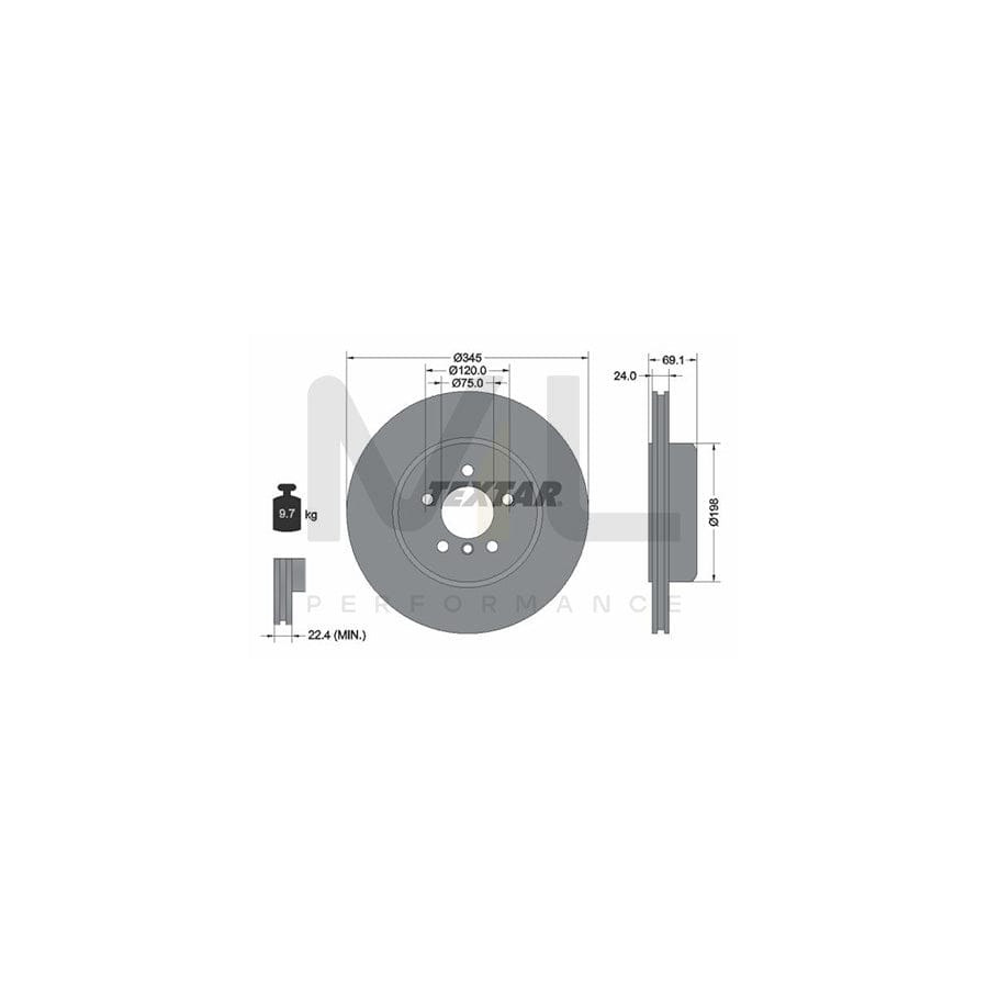 TEXTAR PRO 92253903 Brake Disc Internally Vented, Coated, without wheel hub, without wheel studs - 1 piece