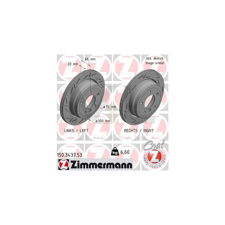 ZIMMERMANN BLACK Z 150.3437.53 Brake Disc Internally Vented, Slotted, Coated, High-carbon - 1 piece