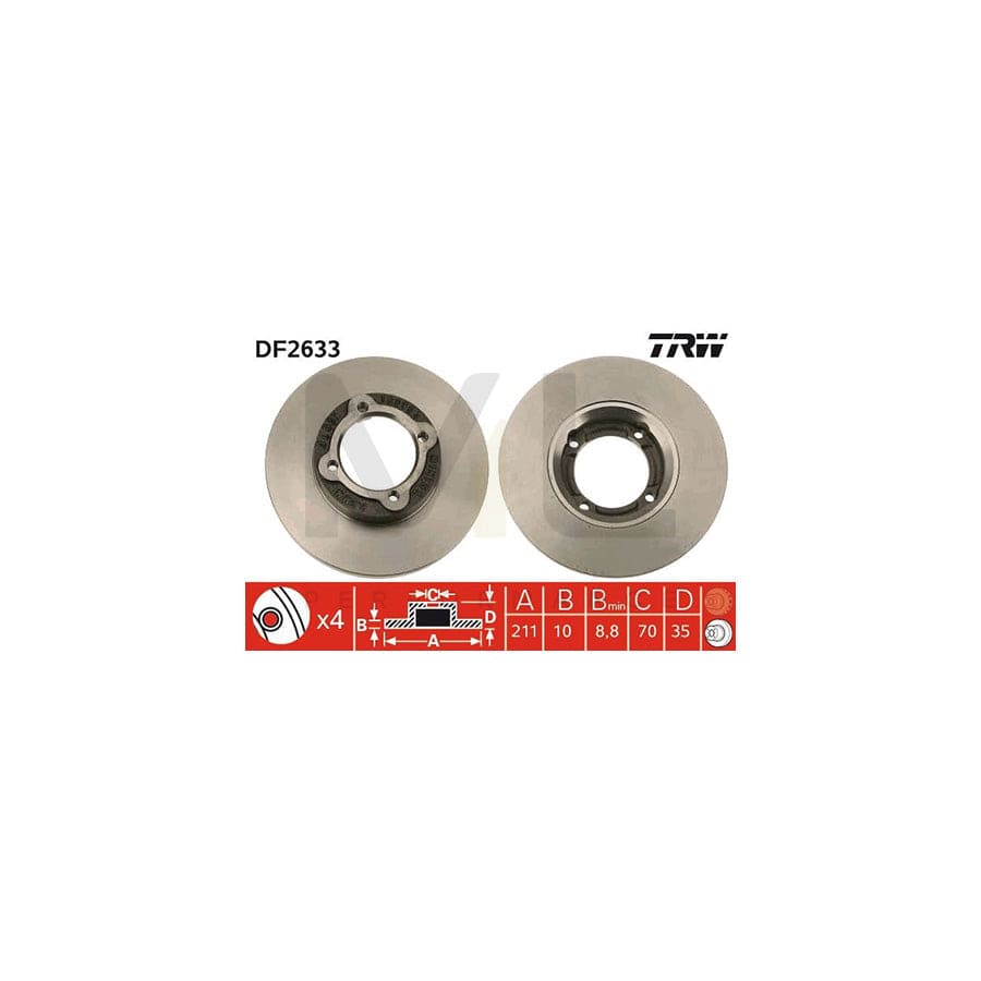 TRW DF2633 Brake Disc Solid, Painted - 1 piece