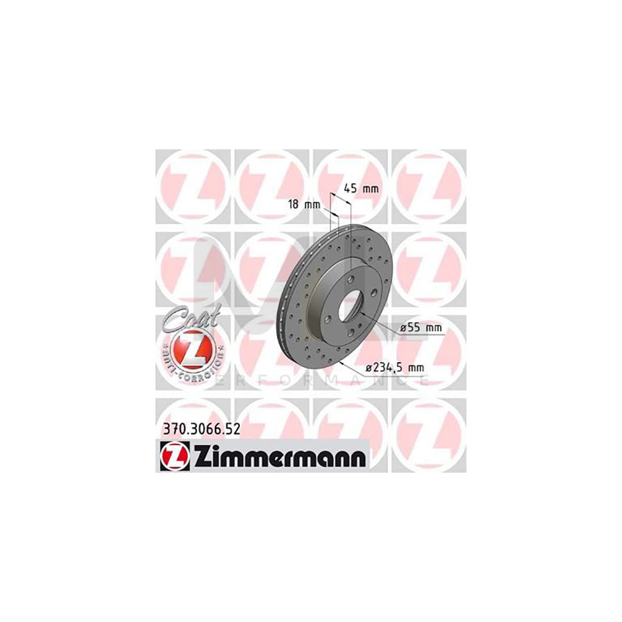 ZIMMERMANN SPORT COAT Z 370.3066.52 Brake Disc Internally Vented, Perforated, Coated - 1 piece