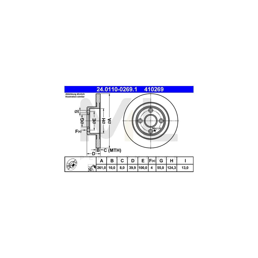 ATE 24.0110-0269.1 Brake Disc for MAZDA 323 Solid, Coated - 1 piece