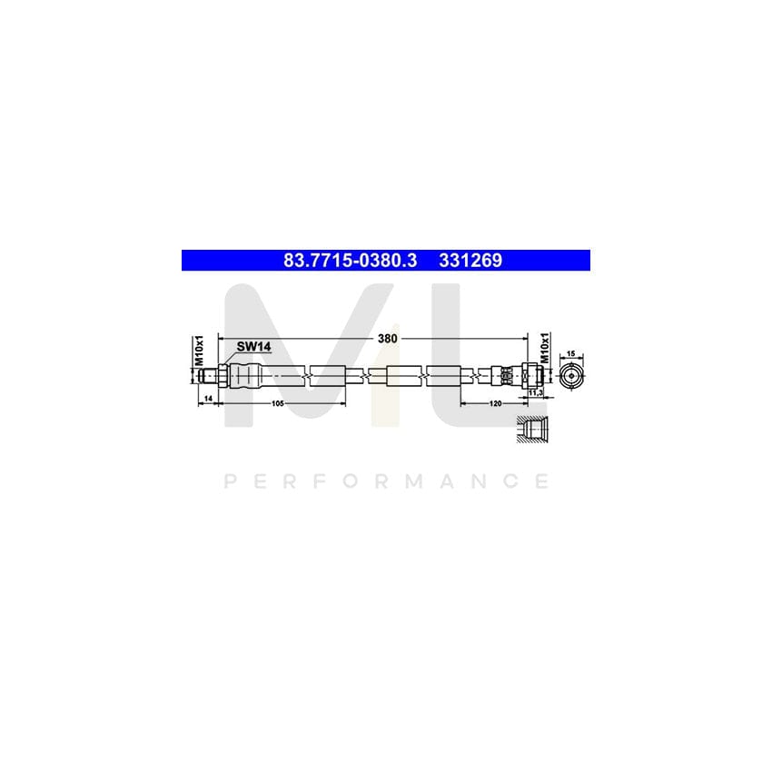 ATE 83.7715-0380.3 Brake Hose suitable for MERCEDES-BENZ SL Convertible (R230) 380mm, M10x1