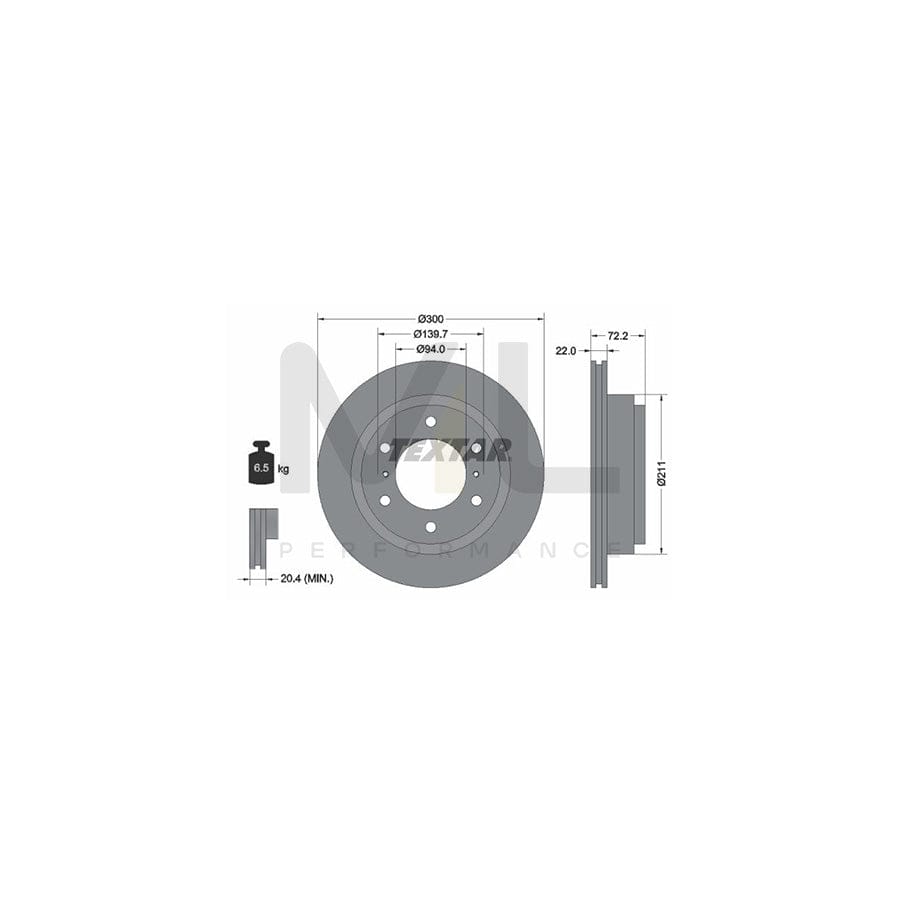 TEXTAR PRO 92135103 Brake Disc Internally Vented, Coated, without wheel hub, without wheel studs - 1 piece