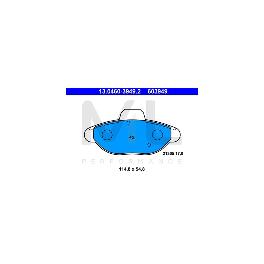 ATE 13.0460-3949.2 Brake pad set for FIAT Cinquecento (170) excl. wear warning contact, not prepared for wear indicator