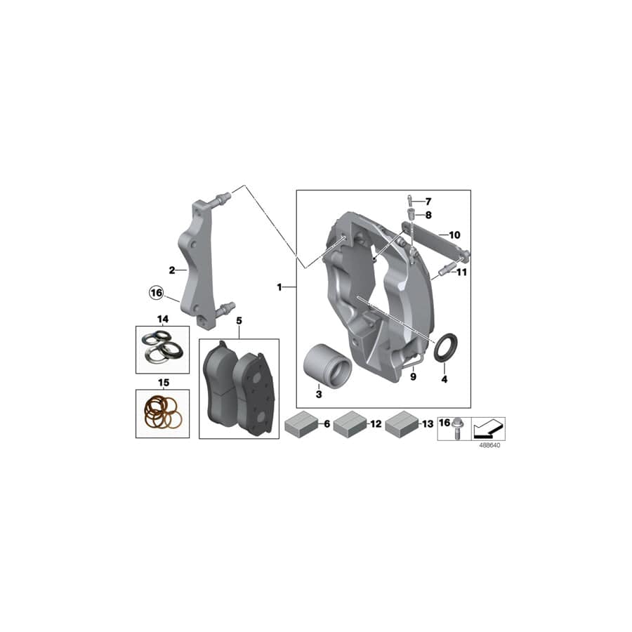Genuine BMW 34108416723 Brake Caliper, Left PFC VA (Inc. M235i Racing)