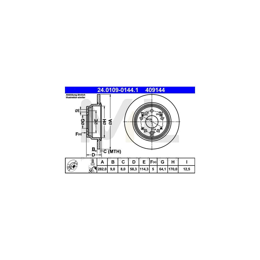 ATE 24.0109-0144.1 Brake Disc Solid, Coated, with bolts/screws - 1 piece