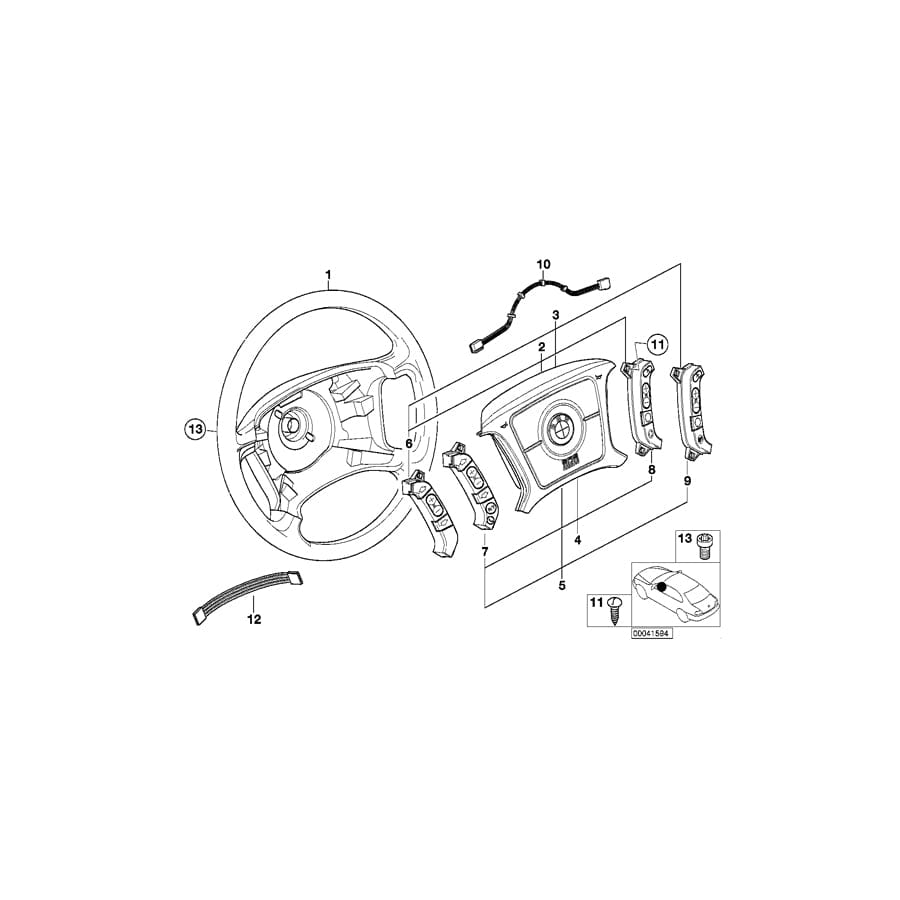 Genuine BMW 61318380478 E39 E38 Adapter Wire F Steering Wheel Switch (Inc. 735i, 520d & L7)