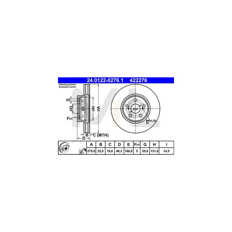 ATE 24.0122-0276.1 Brake Disc Vented, Coated - 1 piece