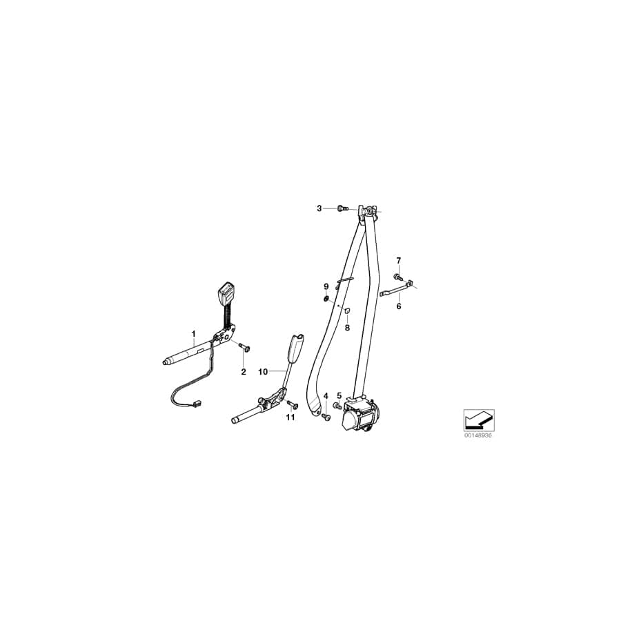 Genuine BMW 72119117237 E61 E60 Anchor Fitting Pretensioner, Left (Inc. 525xi, 530xi & 525i)