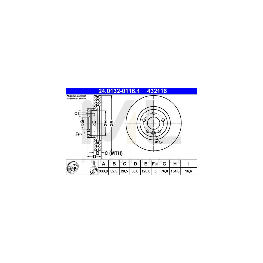 ATE 24.0132-0116.1 Brake Disc Vented, Coated, High-carbon, with bolts/screws - 1 piece
