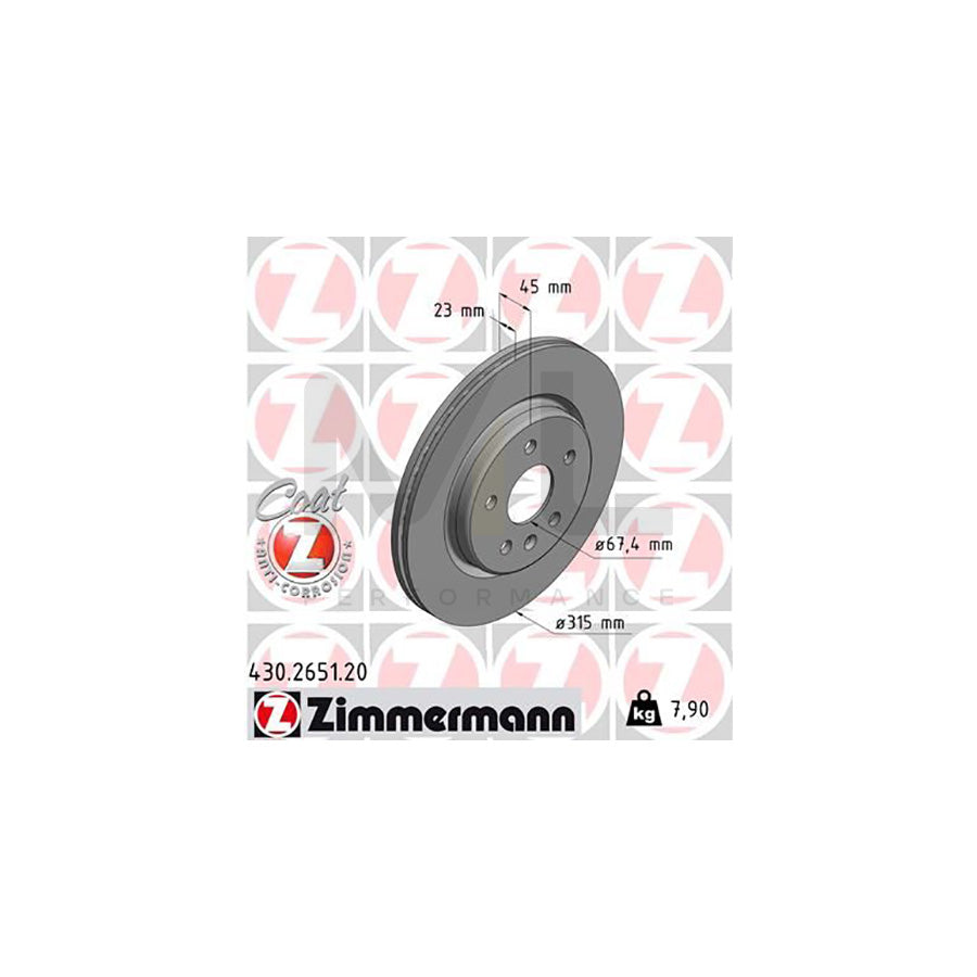 ZIMMERMANN 430.2651.20 Brake Disc Internally Vented, Coated - 1 piece