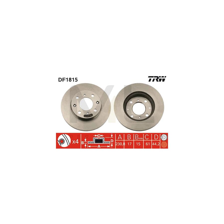 TRW DF1815 Brake Disc Vented, Painted - 1 piece