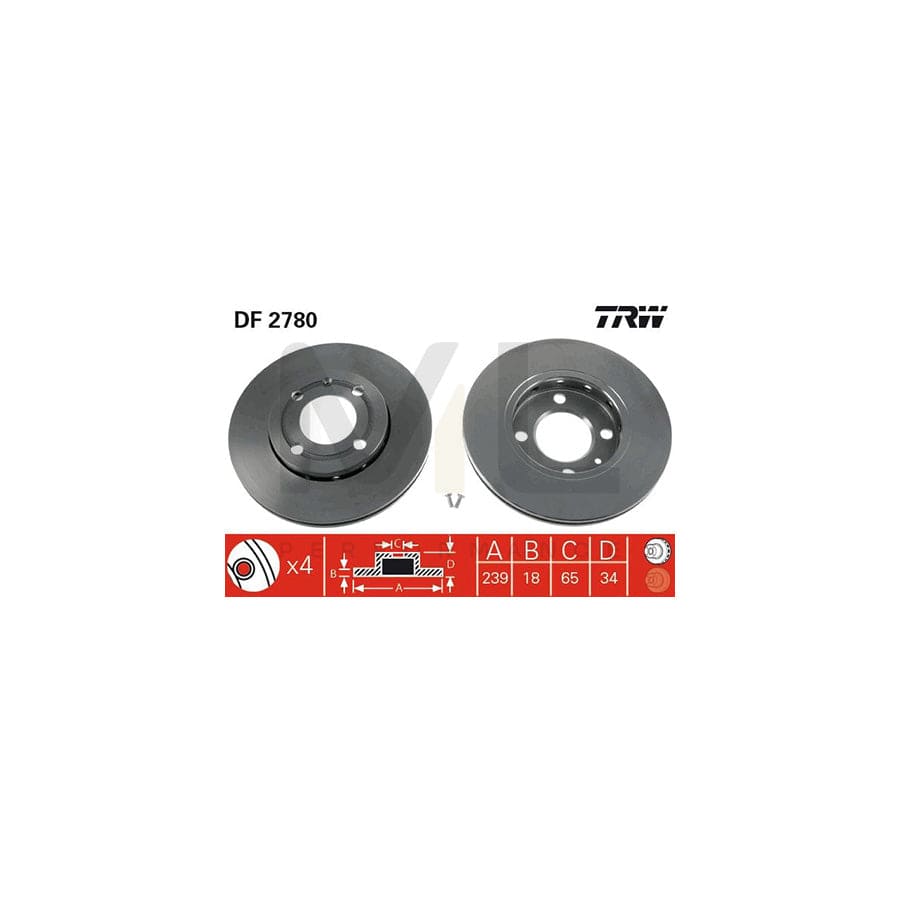 TRW DF2780 Brake Disc Vented, Painted, High-carbon - 1 piece
