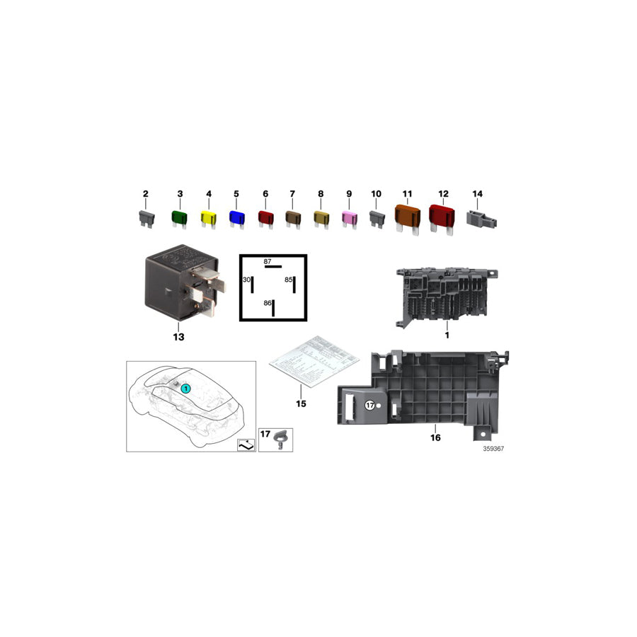 Genuine BMW 71239337415 F48 F45 F46 Map, Fuse Grouping (Inc. X1 18i, 218i & 220d)