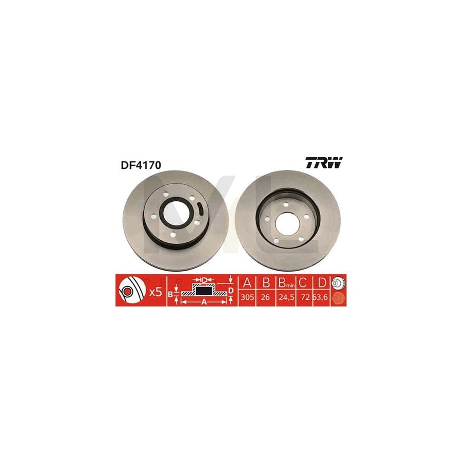 TRW DF4170 Brake Disc Vented, Painted - 1 piece