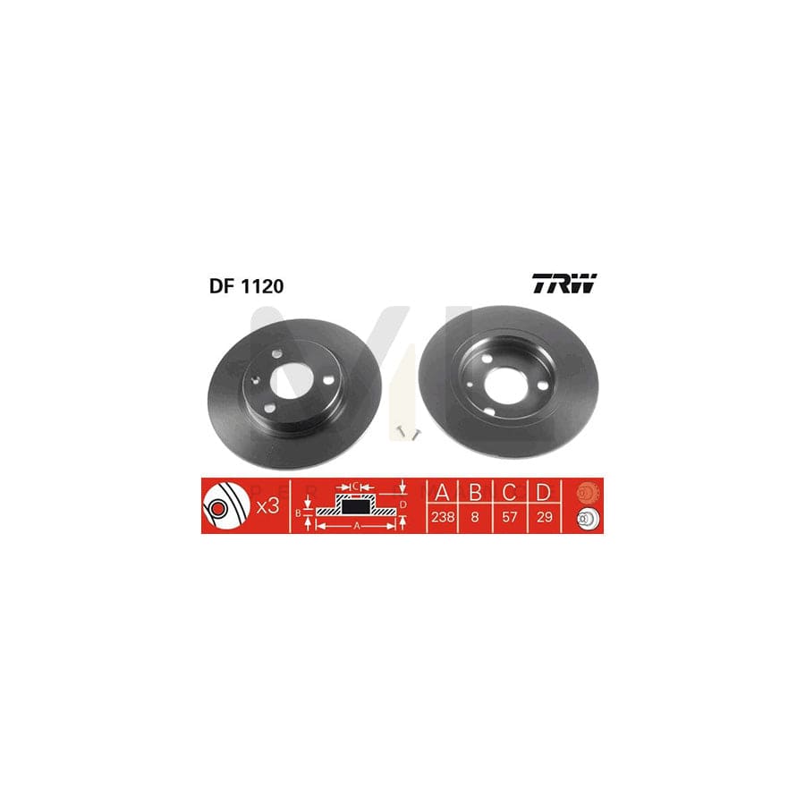 TRW DF1120 Brake Disc Solid, Painted, with bolts/screws - 1 piece