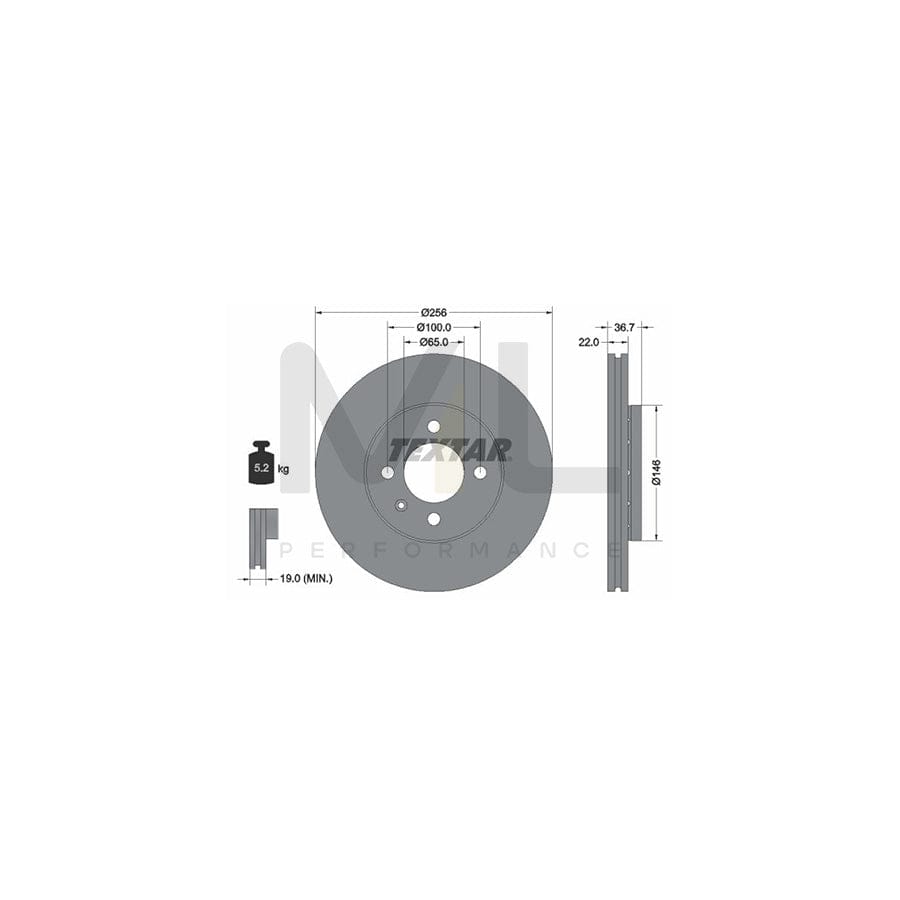 TEXTAR PRO 92287003 Brake Disc Externally Vented, Coated, without wheel hub, without wheel studs - 1 piece