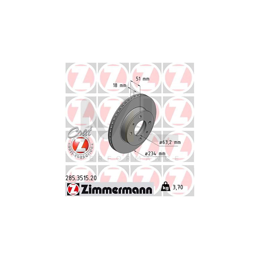 ZIMMERMANN COAT Z 285.3515.20 Brake Disc for HYUNDAI Amica / Atoz (MX) Internally Vented, Coated - 1 piece