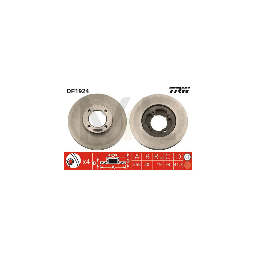 TRW DF1924 Brake Disc Vented, Painted - 1 piece