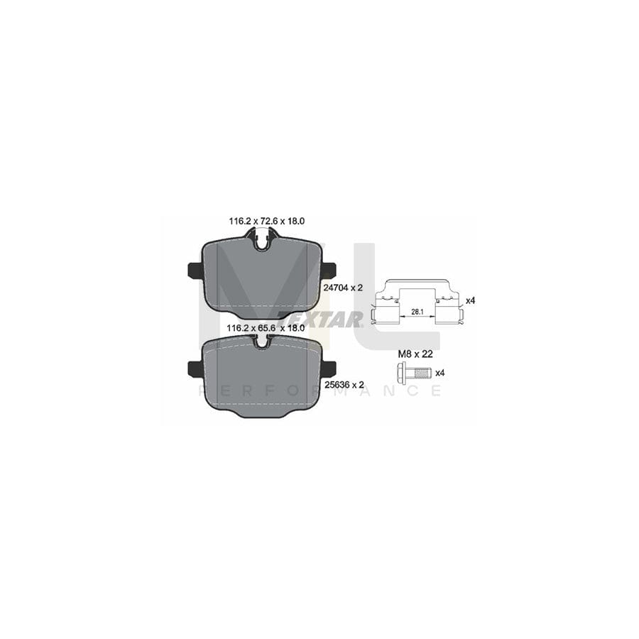 TEXTAR 2470401 Brake pad set not prepared for wear indicator, with brake caliper screws, with accessories