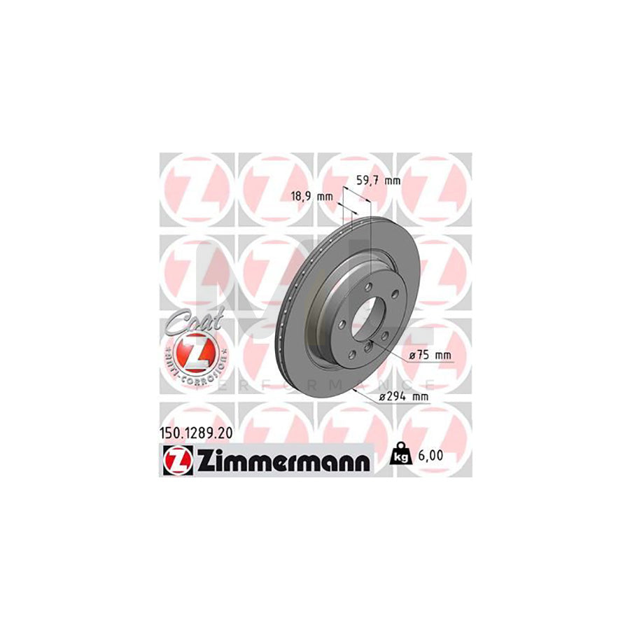 ZIMMERMANN COAT Z 150.1289.20 Brake Disc for BMW 3 Series Externally Vented, Coated, High-carbon - 1 piece