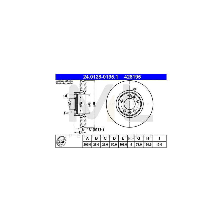 ATE 24.0128-0195.1 Brake Disc for PEUGEOT 605 Saloon Vented - 1 piece