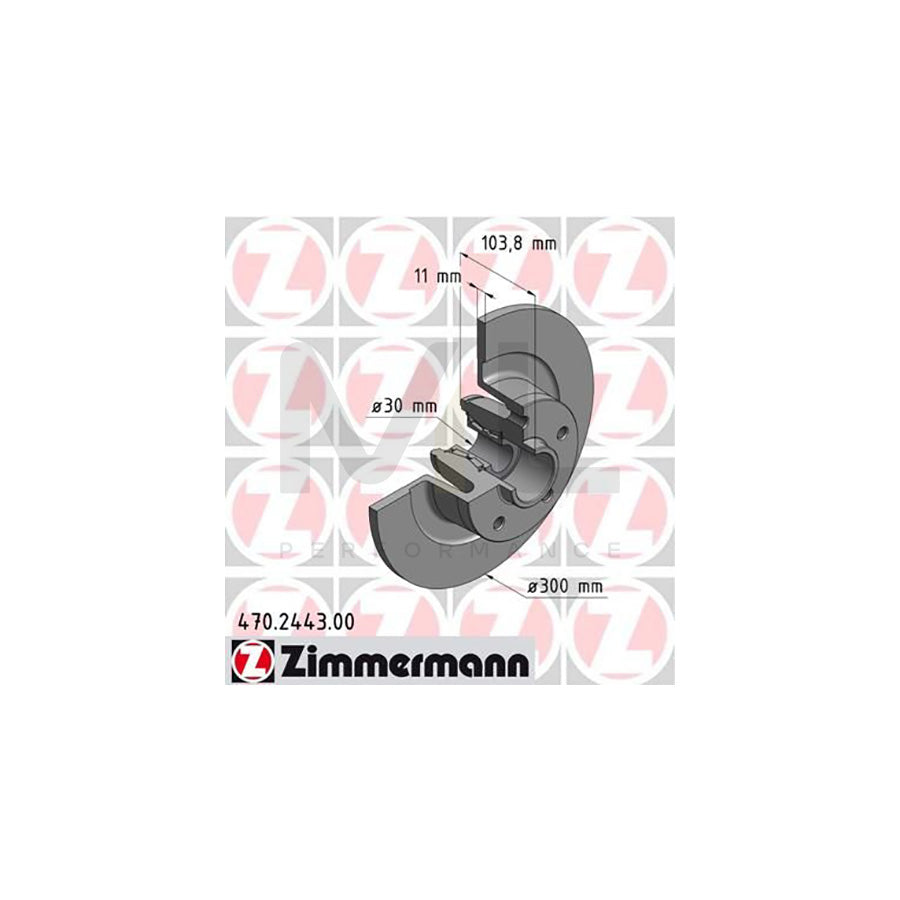 ZIMMERMANN 470.2443.00 Brake Disc for RENAULT Laguna III Coupe (DT) Solid, with ABS sensor ring, with nut, with splash protection cover, with wheel bearing - 1 piece