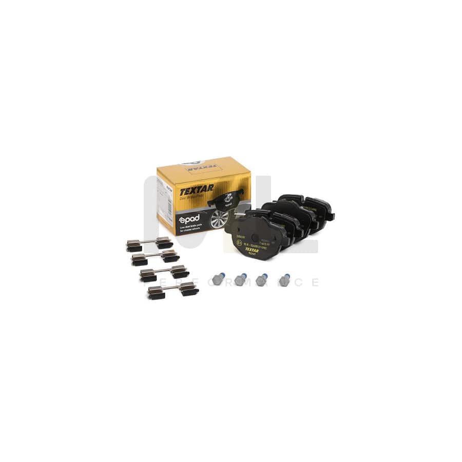 TEXTAR 2456181 Brake pad set epad, prepared for wear indicator, with brake caliper screws, with accessories