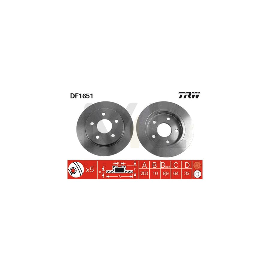 TRW DF1651 Brake Disc for FORD SCORPIO Solid, Painted - 1 piece