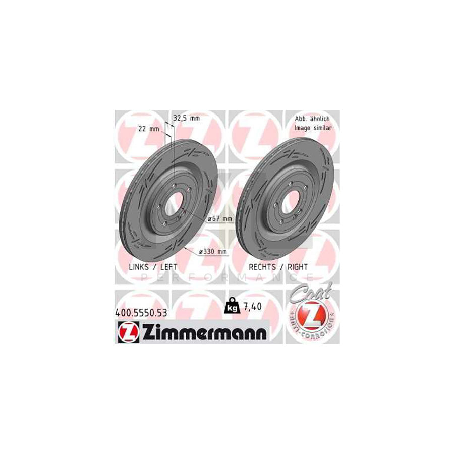 ZIMMERMANN 400.5550.53 Brake Disc Internally Vented, Slotted, Coated - 1 piece