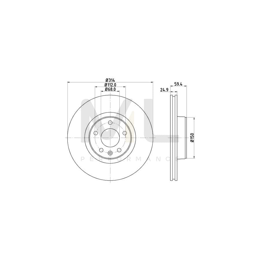 HELLA PRO 8DD 355 111-121 Brake Disc for AUDI A6 Externally Vented, Coated, without wheel hub, without wheel studs | ML Performance Car Parts