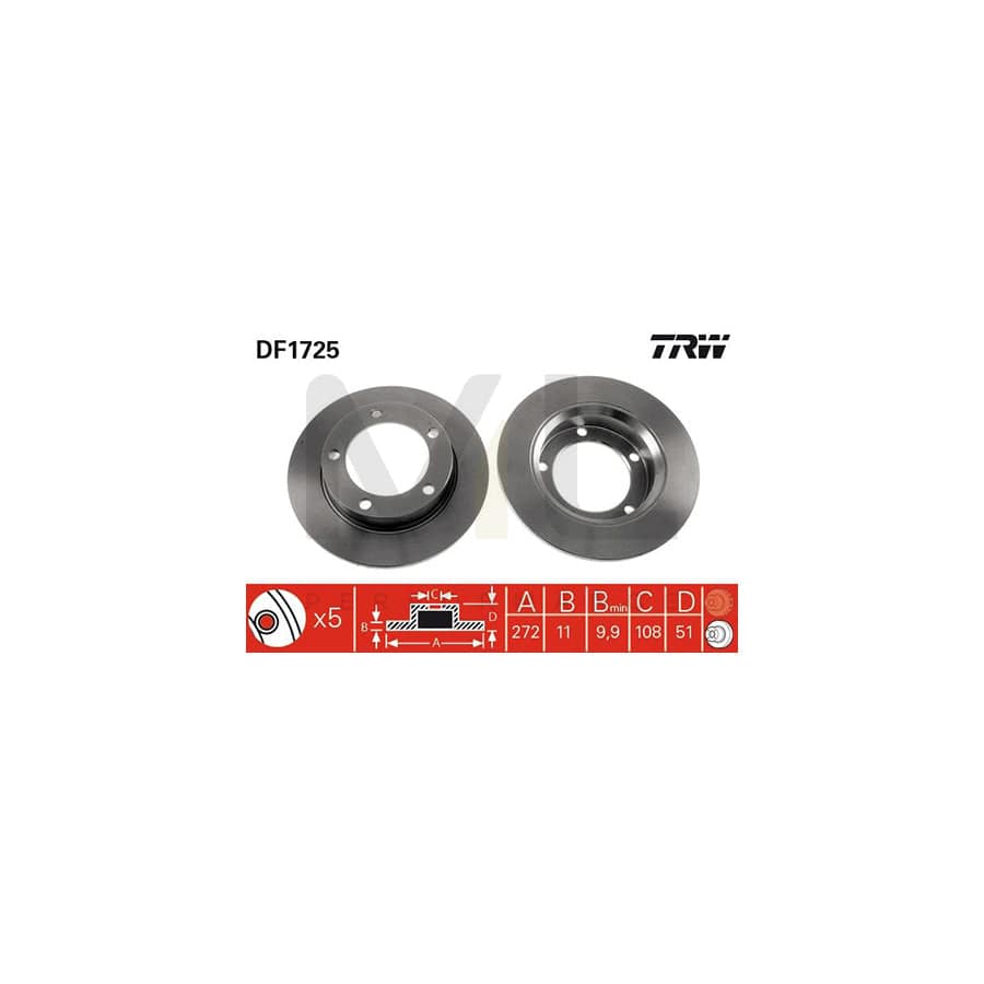 TRW DF1725 Brake Disc Solid, Painted - 1 piece