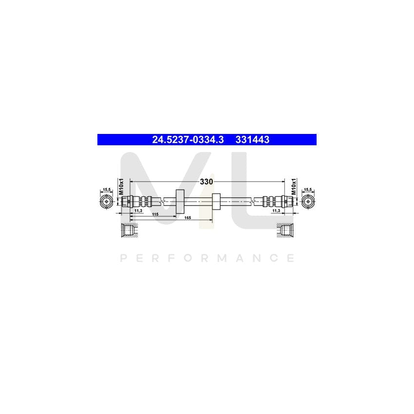 ATE 24.5237-0334.3 Brake Hose for VW TRANSPORTER 330mm