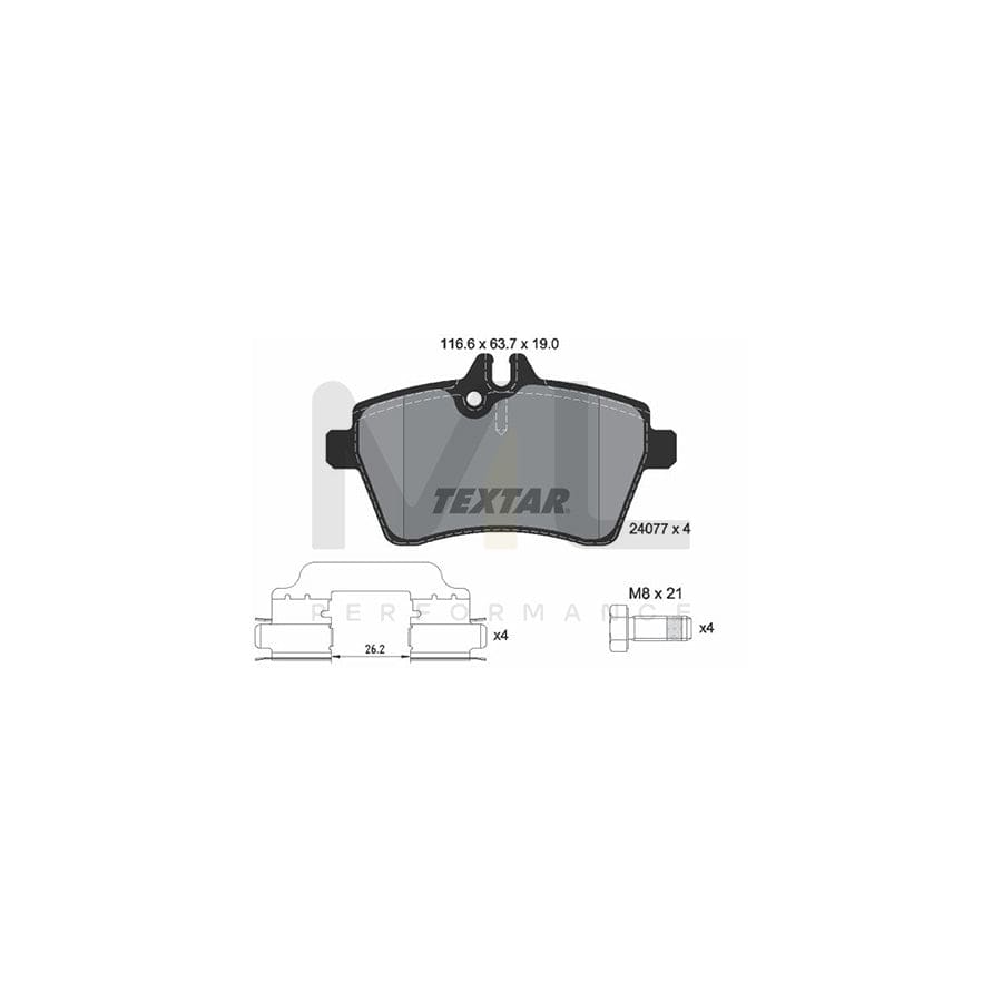 TEXTAR 2407702 Brake pad set prepared for wear indicator, with brake caliper screws, with accessories