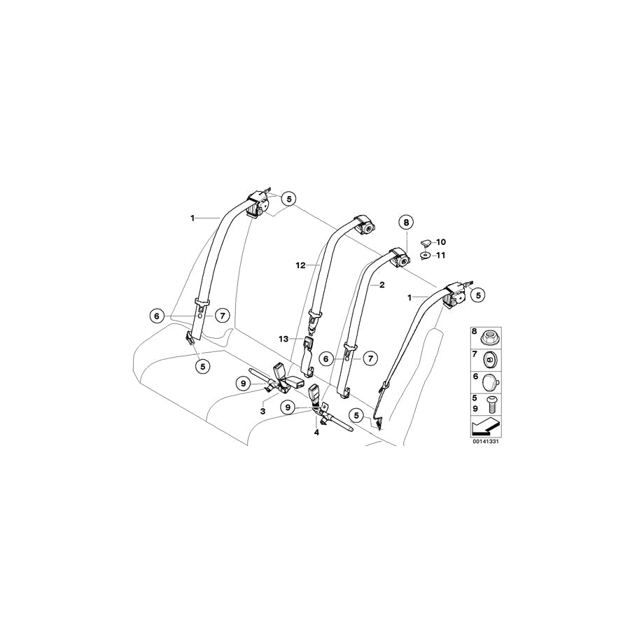 Genuine BMW 72117245887 E90 Upper Belt Rear SCHWARZ (Inc. 328xi, 328i & 335d)