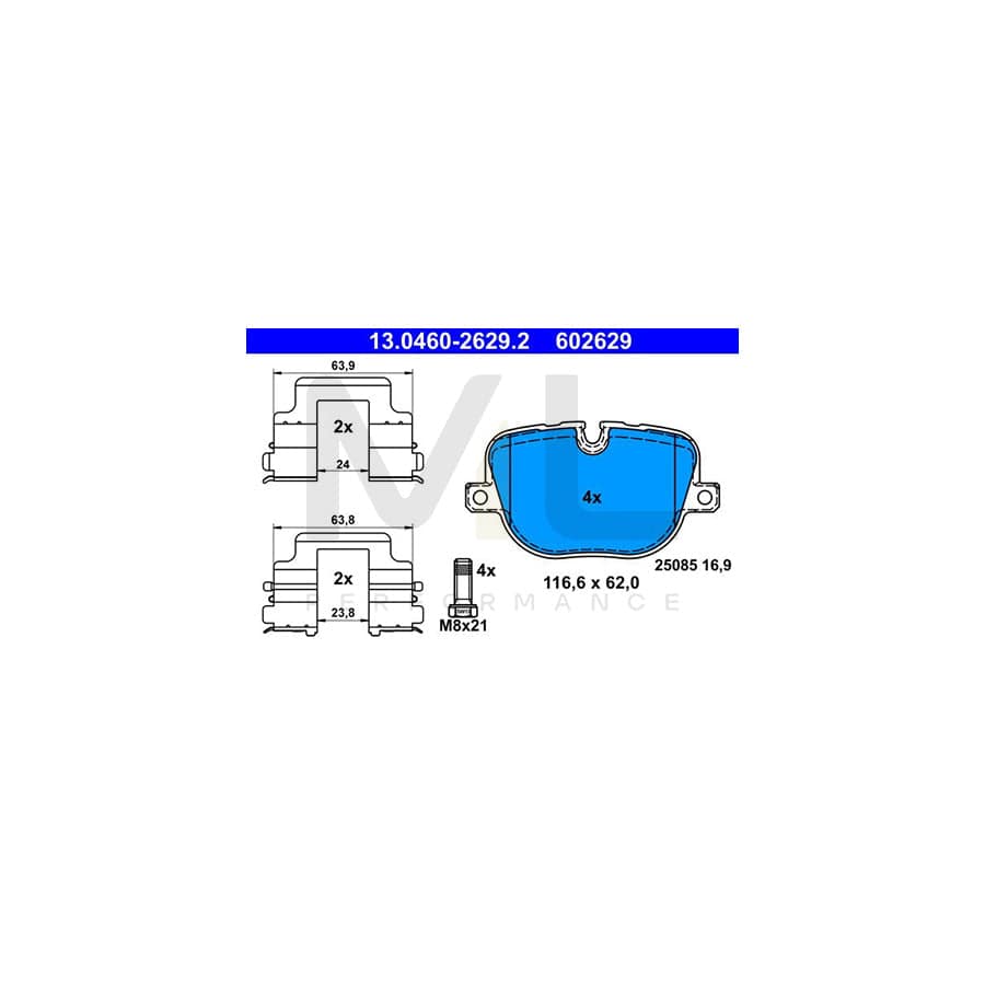 ATE 13.0460-2629.2 Brake pad set for LAND ROVER RANGE ROVER excl. wear warning contact, prepared for wear indicator, with brake caliper screws, with accessories