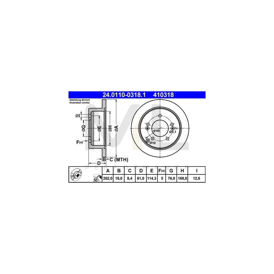 ATE 24.0110-0318.1 Brake Disc Solid, Coated - 1 piece
