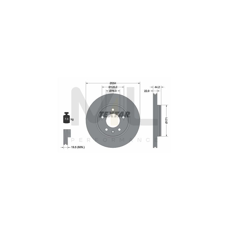 TEXTAR 92121400 Brake Disc Externally Vented, without wheel hub, without wheel studs - 1 piece