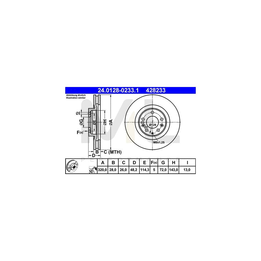 ATE 24.0128-0233.1 Brake Disc Vented, Coated - 1 piece